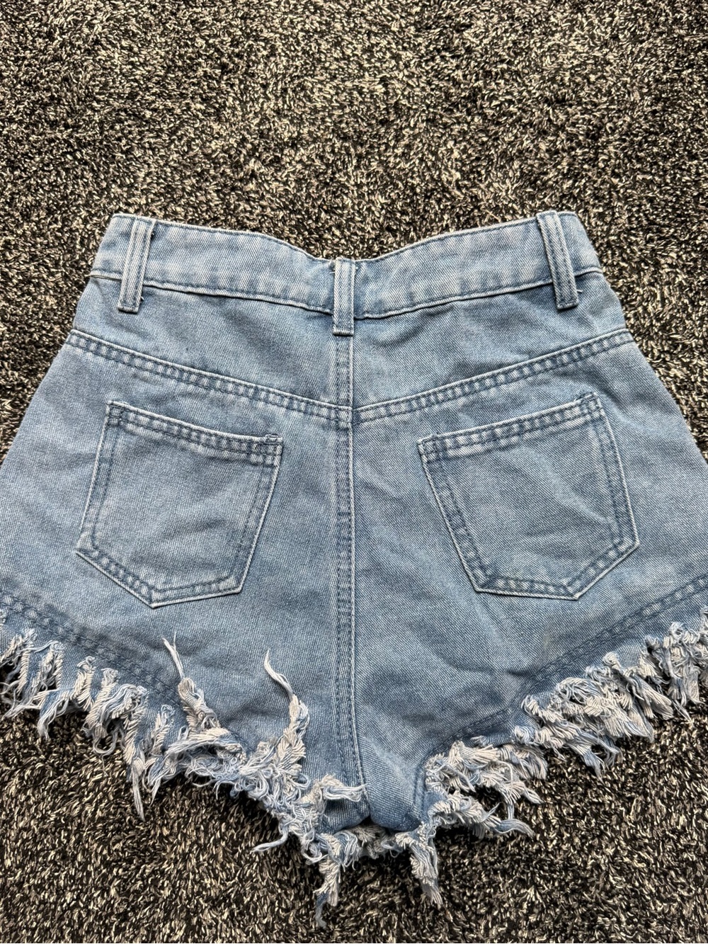 Light Blue Frayed Hem Denim Shorts - Picture 3 of 3